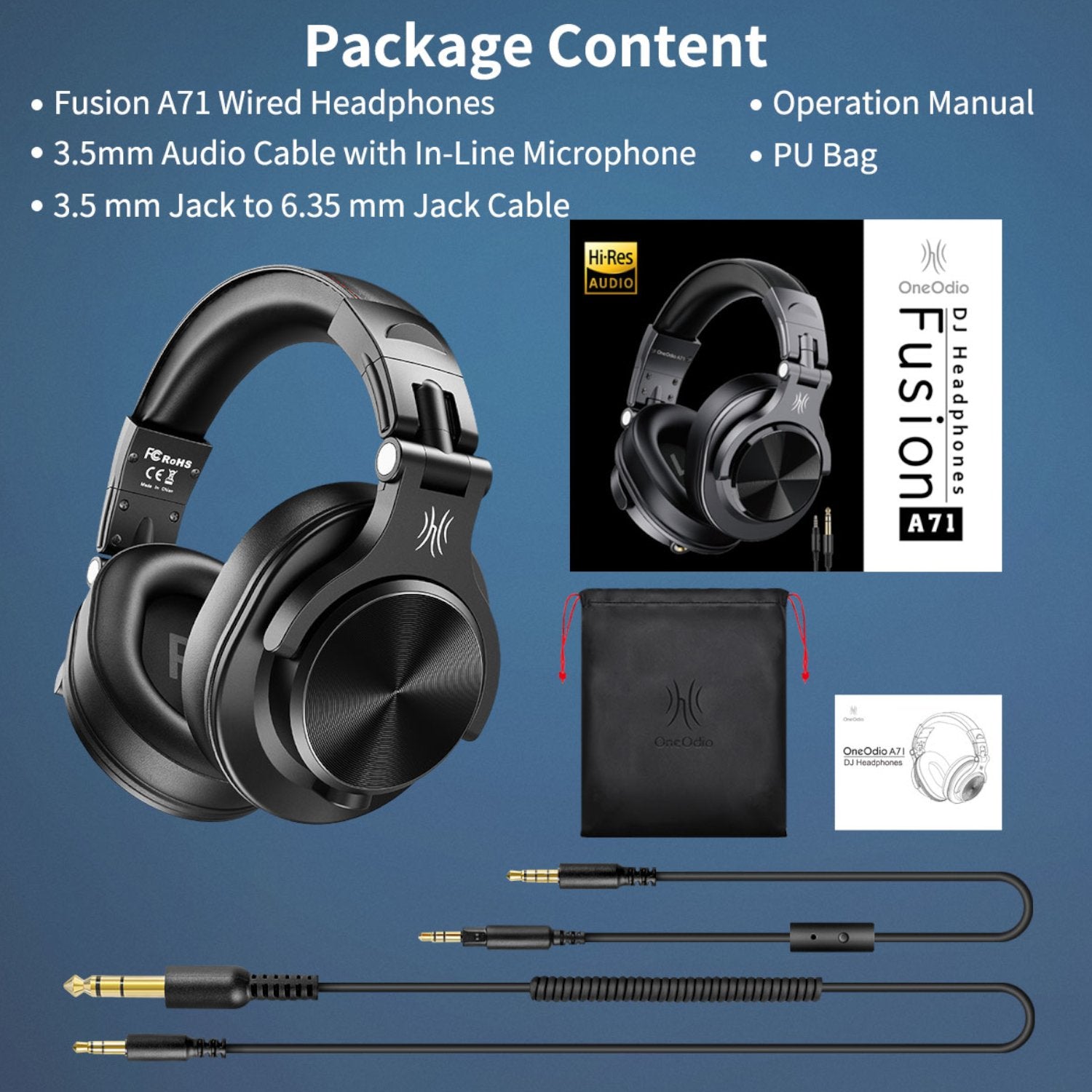 Oneodio Pro A71 Wired Headphones – Black