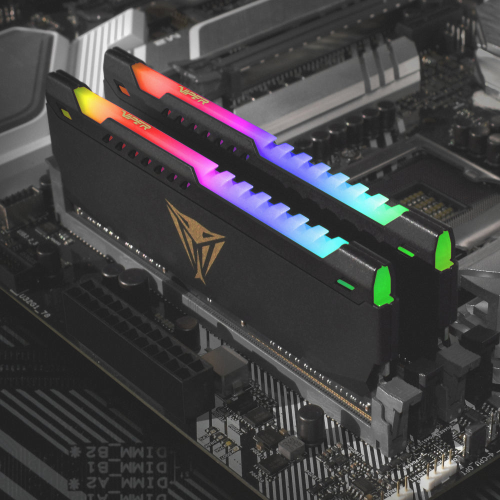 Patriot Vipersteel 16GB KIT (2x8GB) 3600MHz DDR4 desktop gaming memory with customizable RGB lighting.