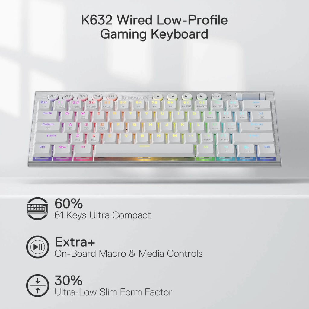 Redragon K632 HORUS Mini 60% RGB Wired Gaming Keyboard – White